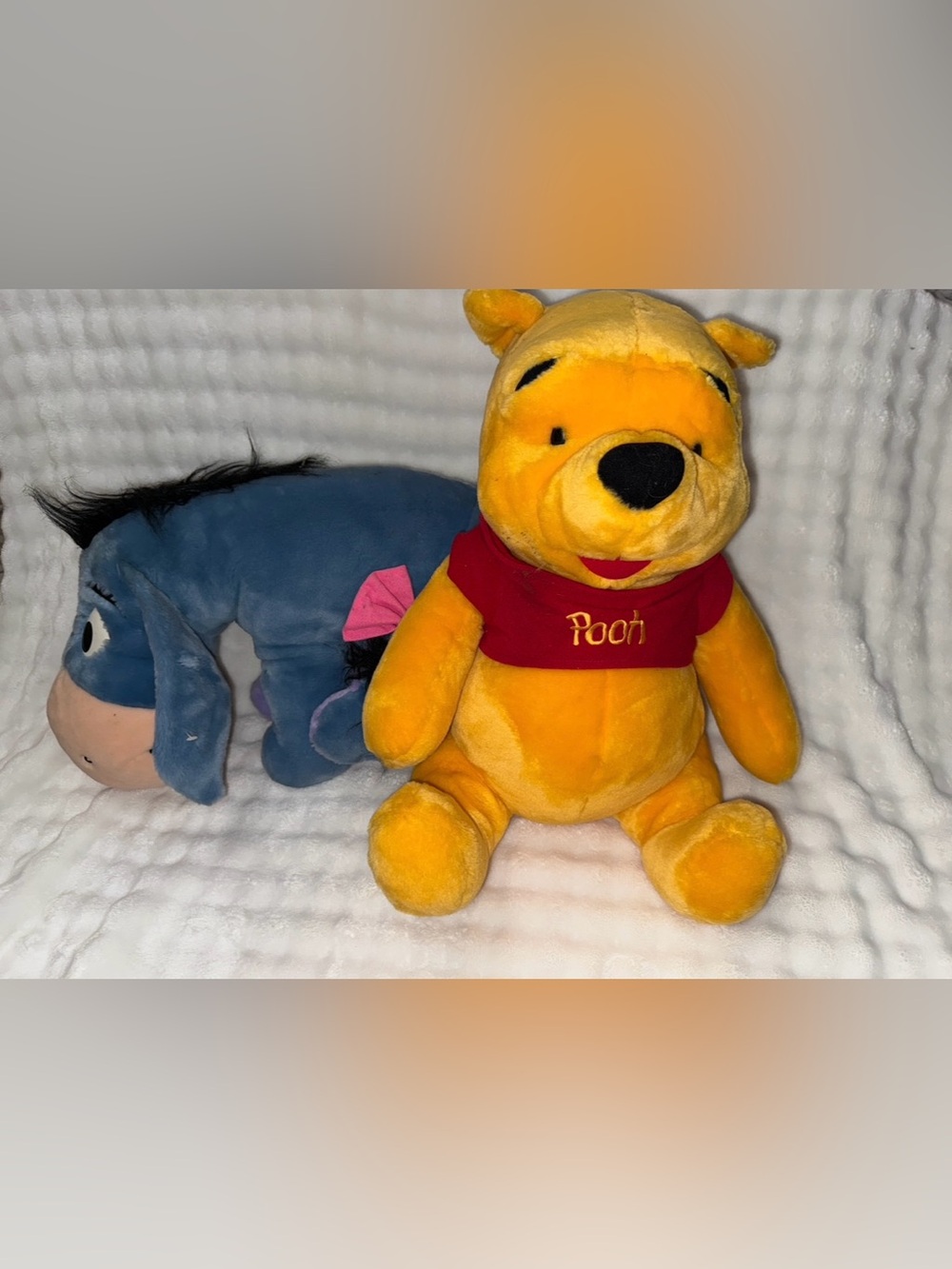 Vintage Disney Winnie the Pooh & Eeyore Plush with Red Shirt - Yellow
